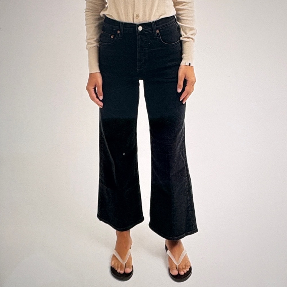 Re/Done Dark High Rise Wide-Leg Cropped Jeans
